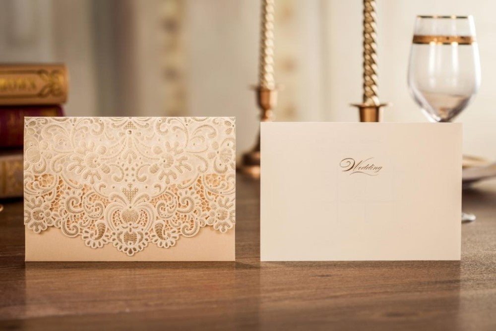 Gold Laser Cut Hollow Flora Wedding Invitation, Invitations - DorisHome
