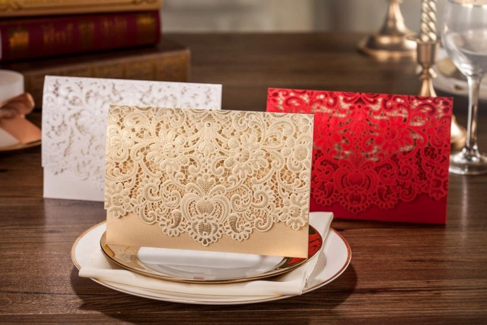 Gold Laser Cut Hollow Flora Wedding Invitation, Invitations - DorisHome