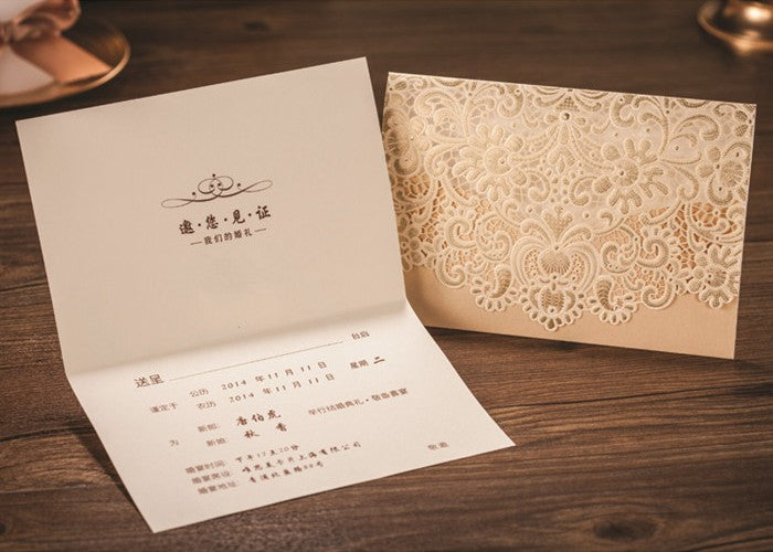 Gold Laser Cut Hollow Flora Wedding Invitation, Invitations - DorisHome