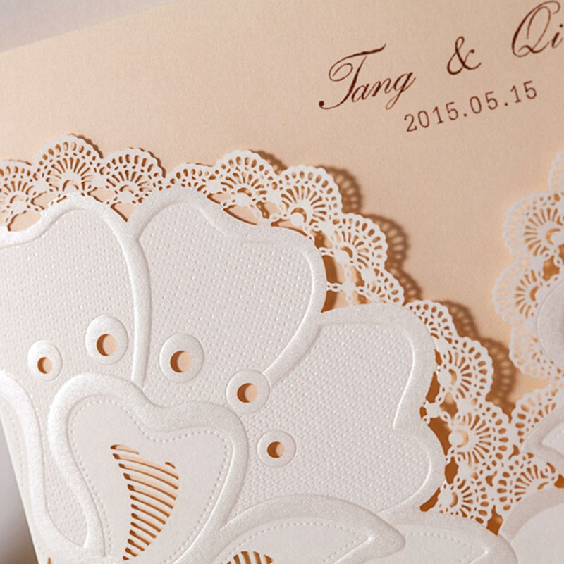 Ivory White Hollow Flora Laser Cut Invitation,Invitations,Doris Home - DorisHome