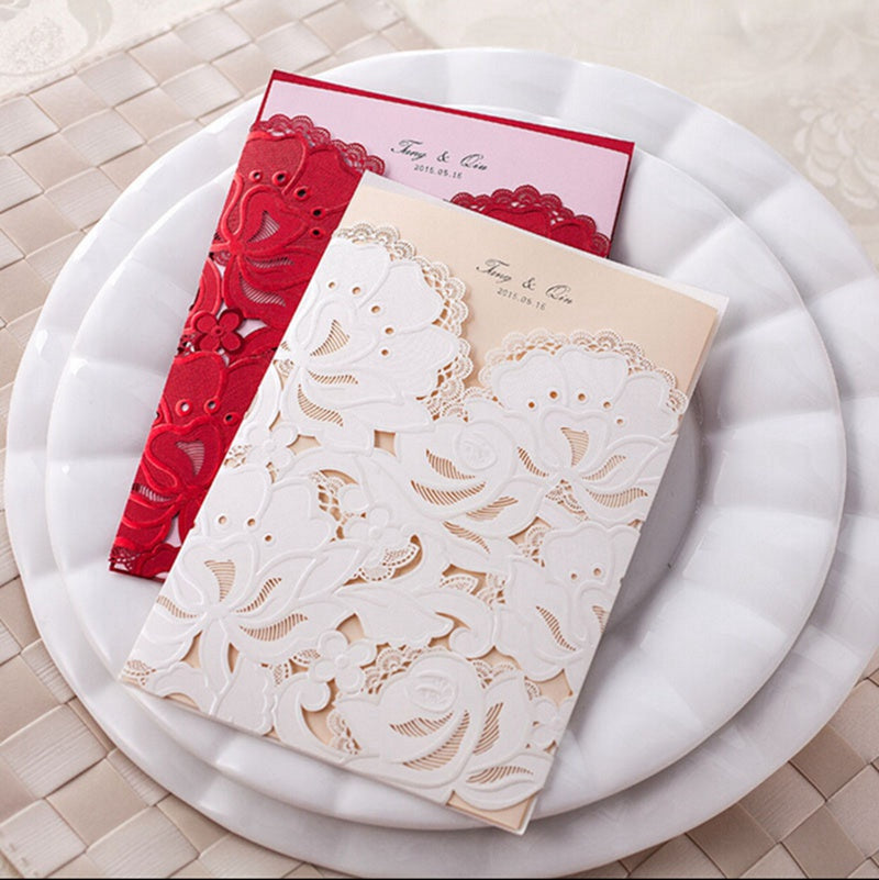 Ivory White Hollow Flora Laser Cut Invitation,Invitations,Doris Home - DorisHome