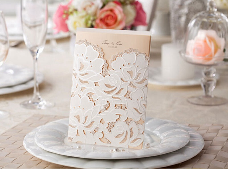 Ivory White Hollow Flora Laser Cut Invitation,Invitations,Doris Home - DorisHome
