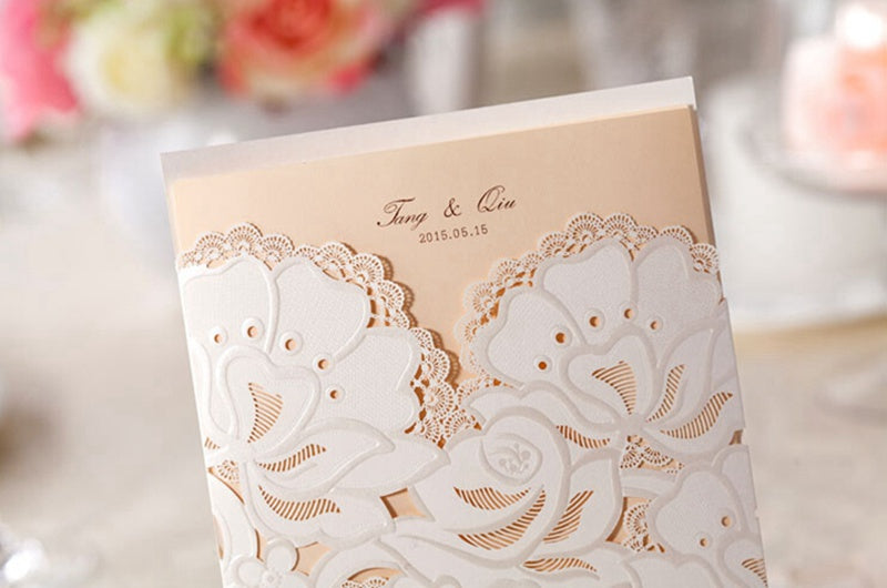Ivory White Hollow Flora Laser Cut Invitation,Invitations,Doris Home - DorisHome