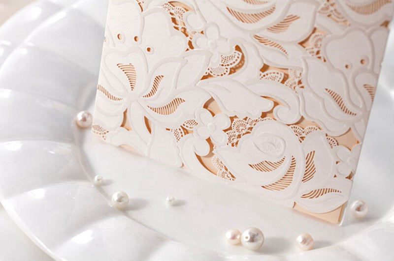 Ivory White Hollow Flora Laser Cut Invitation,Invitations,Doris Home - DorisHome