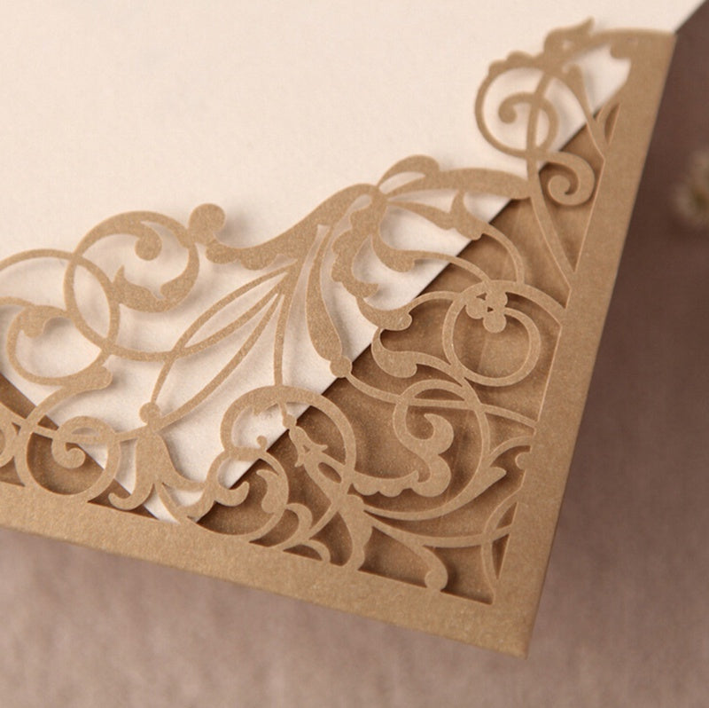 Gold Hollow Flora Laser Cut Invitation with Gold Foil inner for Wedding Bridal Shower,Doris Home - DorisHome