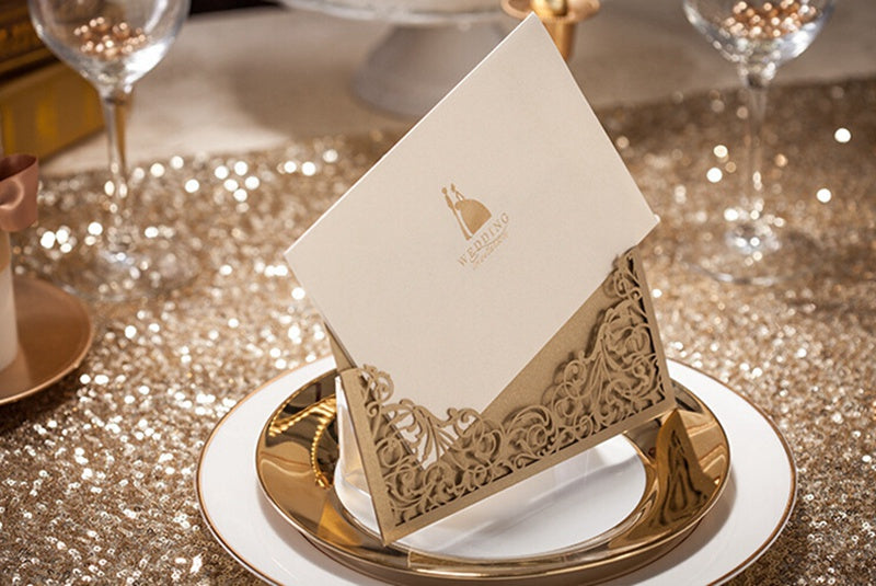 Gold Hollow Flora Laser Cut Invitation with Gold Foil inner for Wedding Bridal Shower,Doris Home - DorisHome