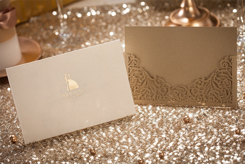 Gold Hollow Flora Laser Cut Invitation with Gold Foil inner for Wedding Bridal Shower,Doris Home - DorisHome