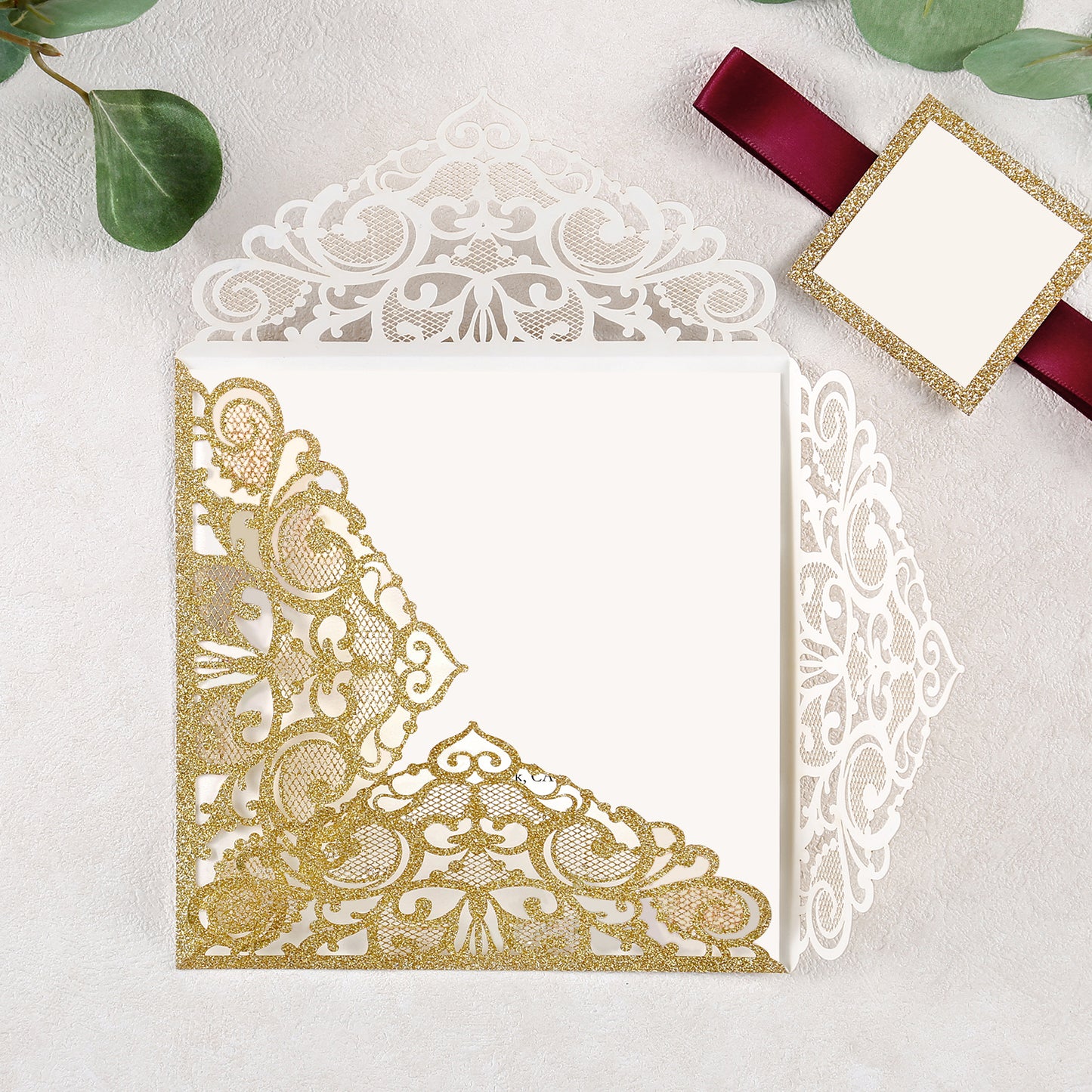 DreamBuilt Square Gold Glitter Wedding Invitations with Glitter Belly Band for Wedding