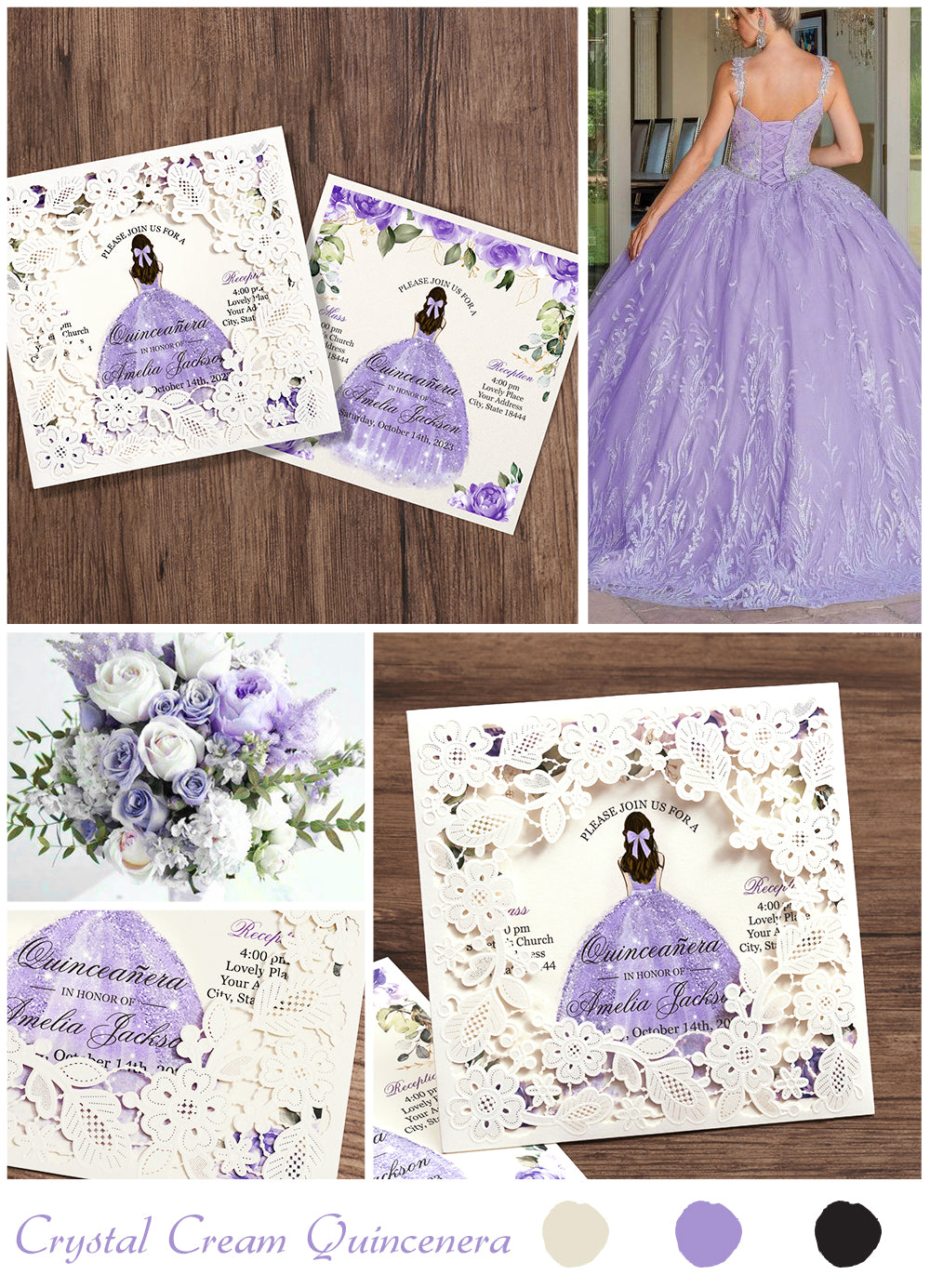 Customized Quinceanera Invitation Lavender, Elegant 15 years Invitations Sweet 16, Miss XV, Birthday Laser Cut Quince Invitation Cards White Personalized
