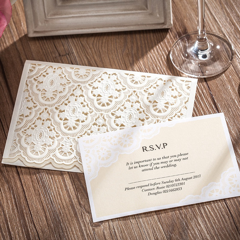 Ivory White Hollow Flora Laser Cut Invitation,Invitations,Doris Home - DorisHome