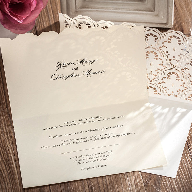 Ivory White Hollow Flora Laser Cut Invitation,Invitations,Doris Home - DorisHome