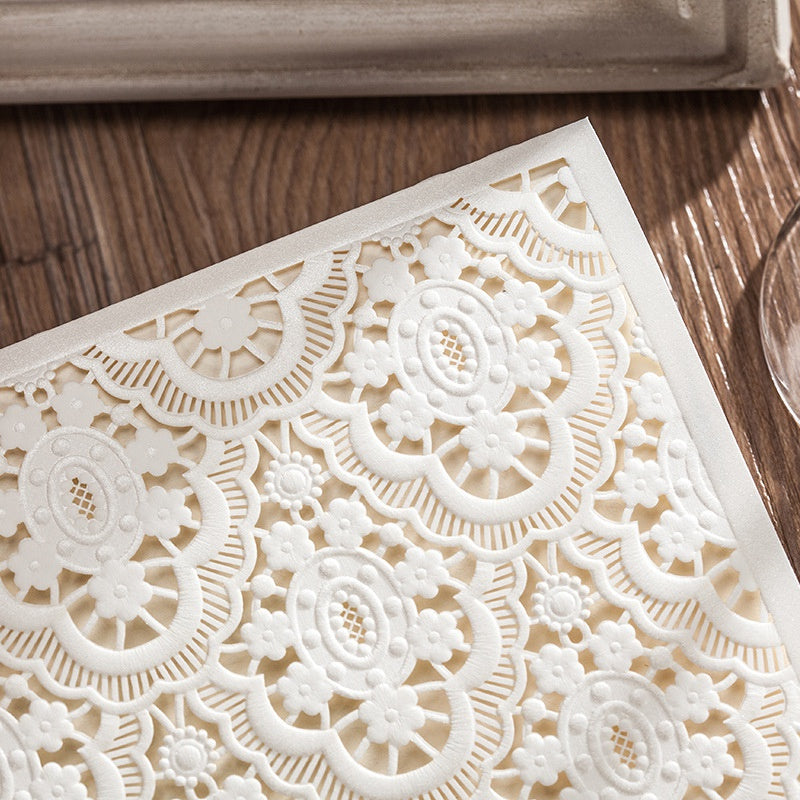Ivory White Hollow Flora Laser Cut Invitation,Invitations,Doris Home - DorisHome