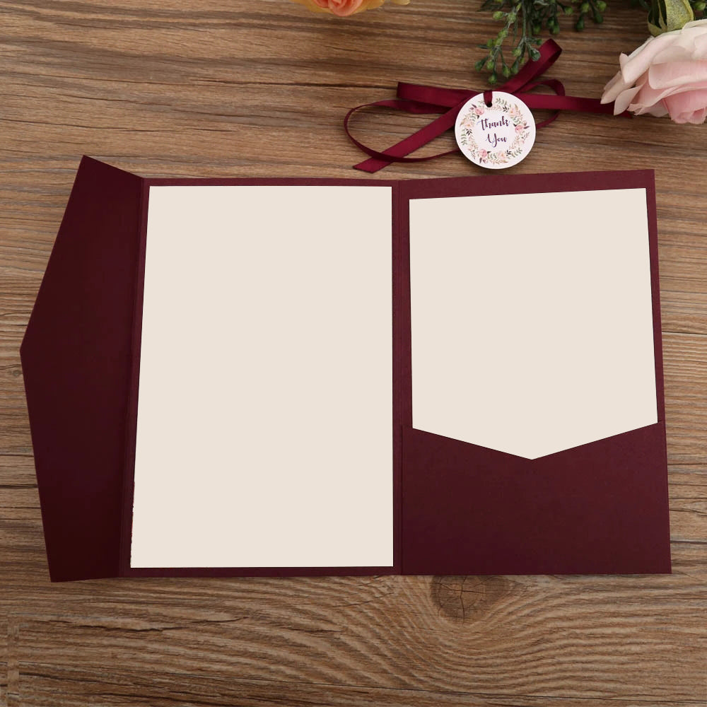 Pocket Burgundy Wedding Invitations Greeting Cards - DorisHome