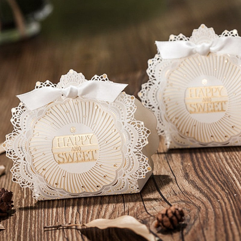 100pcs Gold and Lace Laser Design Candy Box Gift Boxes,CB5077 - DorisHome