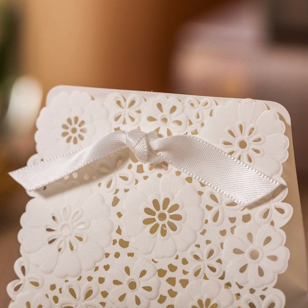 100 pcs White Flower Laser Cut Wedding Favor Boxes Candy Box, CB5191W - DorisHome