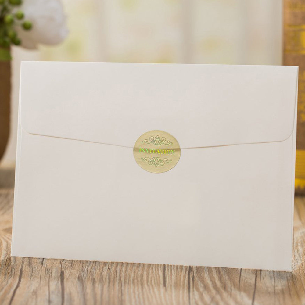 Vertical Laser Cut Ivory White Hollow Flora Wedding Invitation - DorisHome