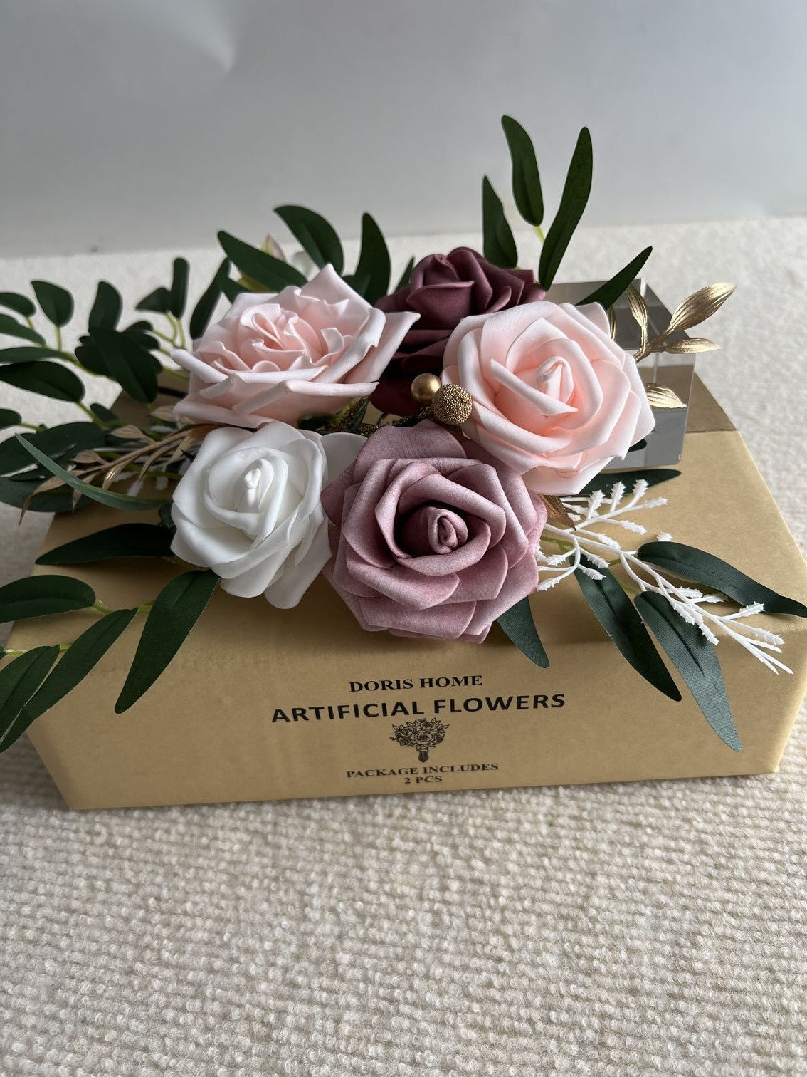 DORIS HOME Artificial Flower Swag Pink and Mauve for Wedding Ceremony Sign Floral Decoration - Pack of 2