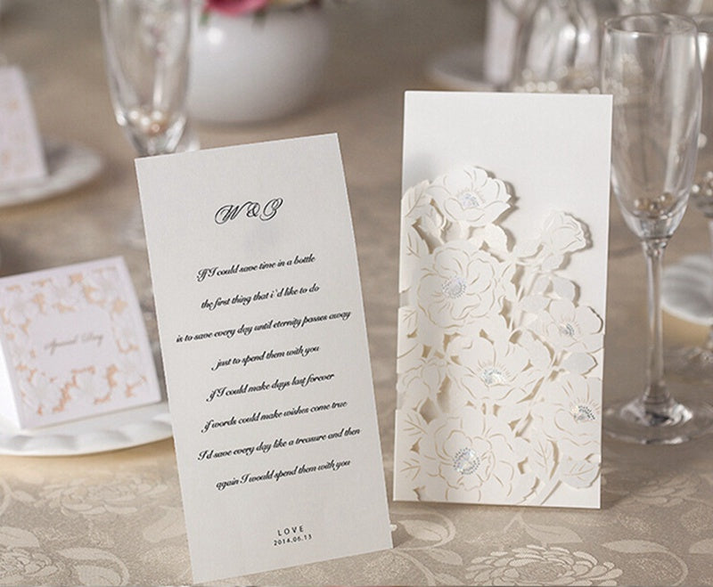 White Hollow Flora Laser Cut Invitation for Wedding Bridal Shower - DorisHome