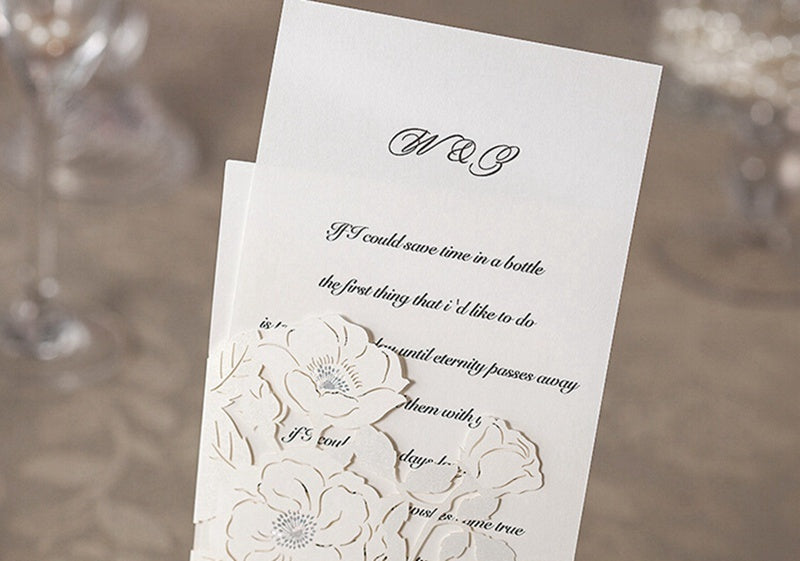 White Hollow Flora Laser Cut Invitation for Wedding Bridal Shower - DorisHome