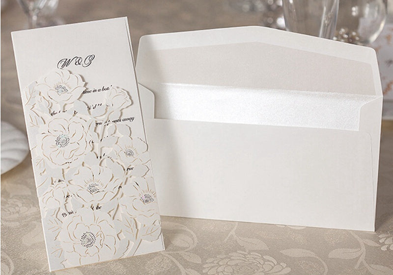 White Hollow Flora Laser Cut Invitation for Wedding Bridal Shower - DorisHome
