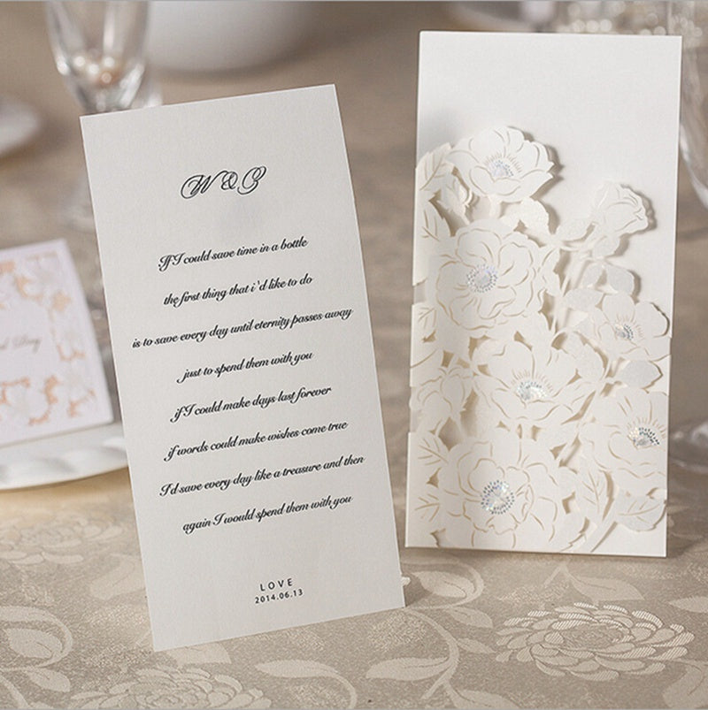 White Hollow Flora Laser Cut Invitation for Wedding Bridal Shower - DorisHome