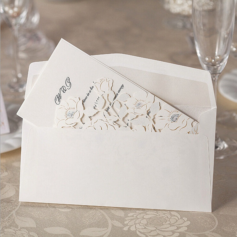 White Hollow Flora Laser Cut Invitation for Wedding Bridal Shower - DorisHome