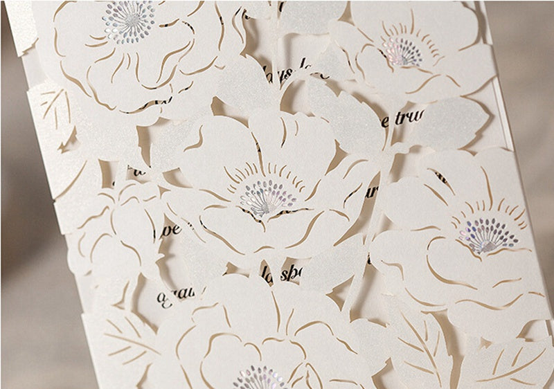 White Hollow Flora Laser Cut Invitation for Wedding Bridal Shower - DorisHome
