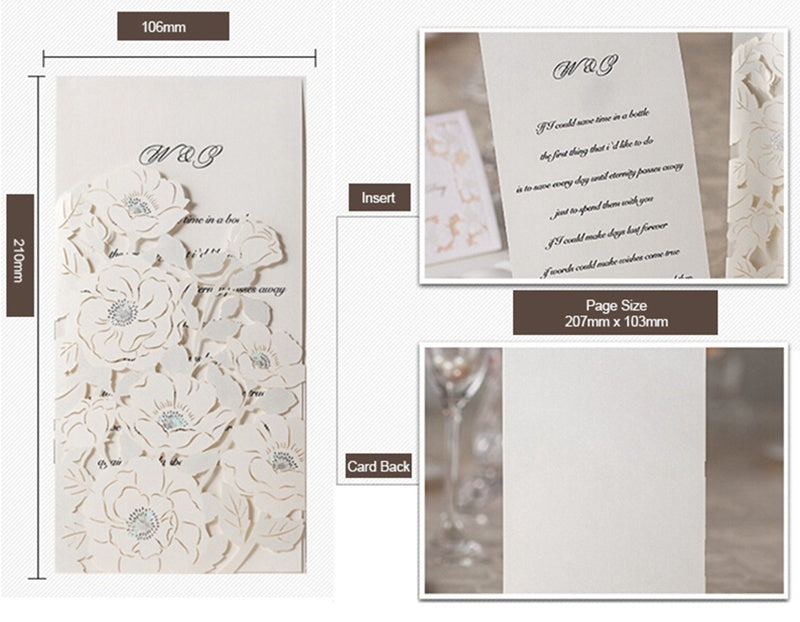 White Hollow Flora Laser Cut Invitation for Wedding Bridal Shower - DorisHome