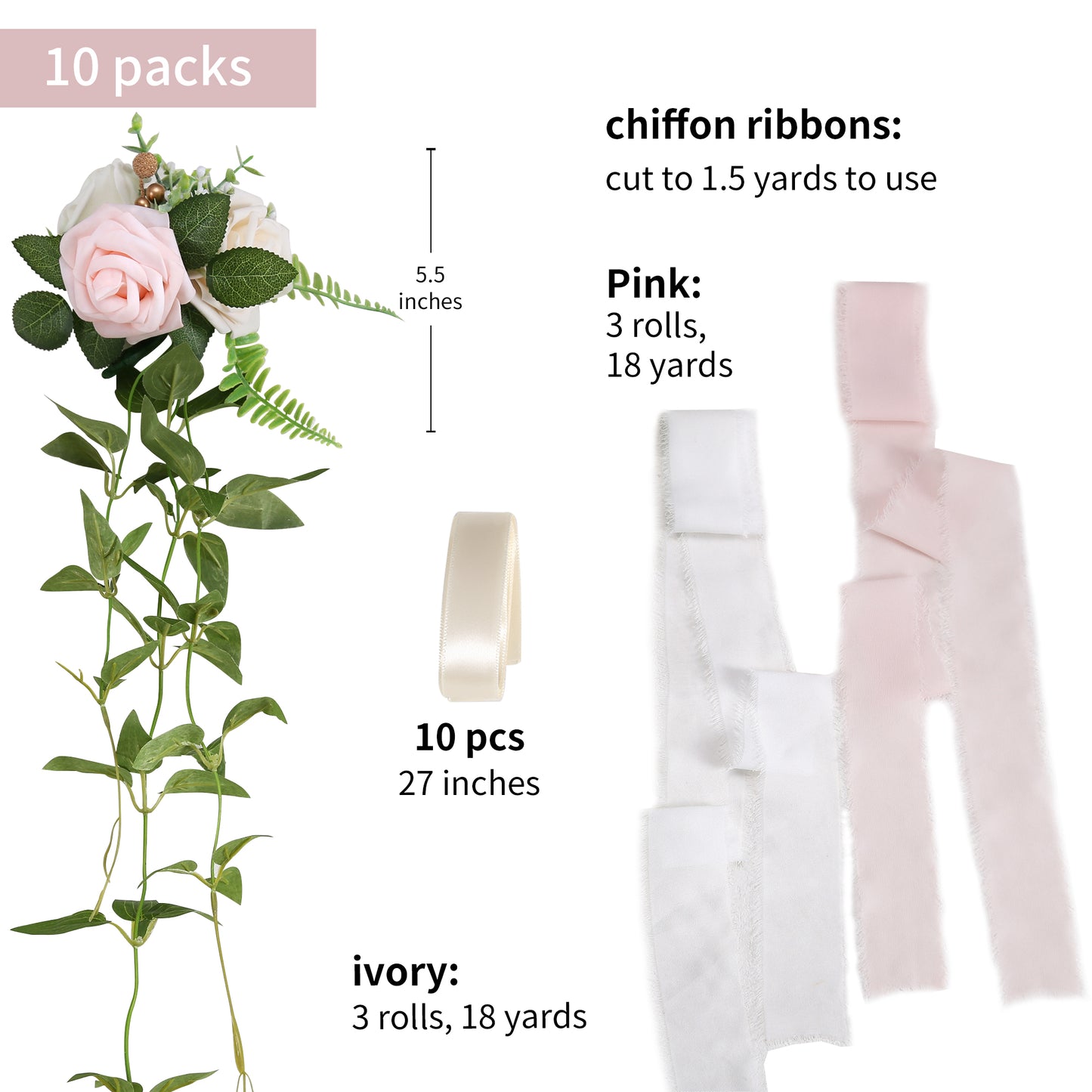 Wedding Aisle Decorations Pink Pew Flowers Set of 10 for Wedding Ceremony Party Chair Decor with Artificial Flowers Eucalyptus and Ribbons