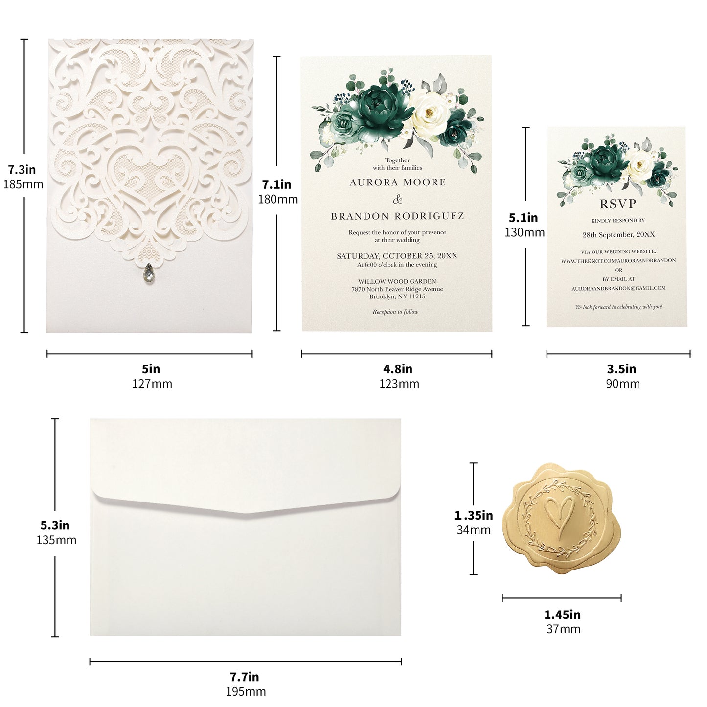 Vertical Green Floral Laser cut invitations for Wedding Anniversary