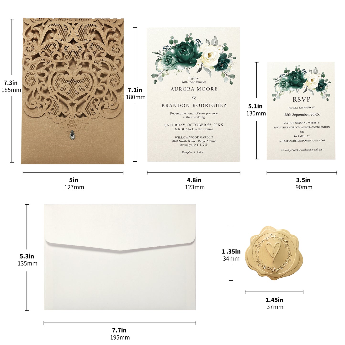 Vertical Green Floral Laser cut invitations for Wedding Anniversary