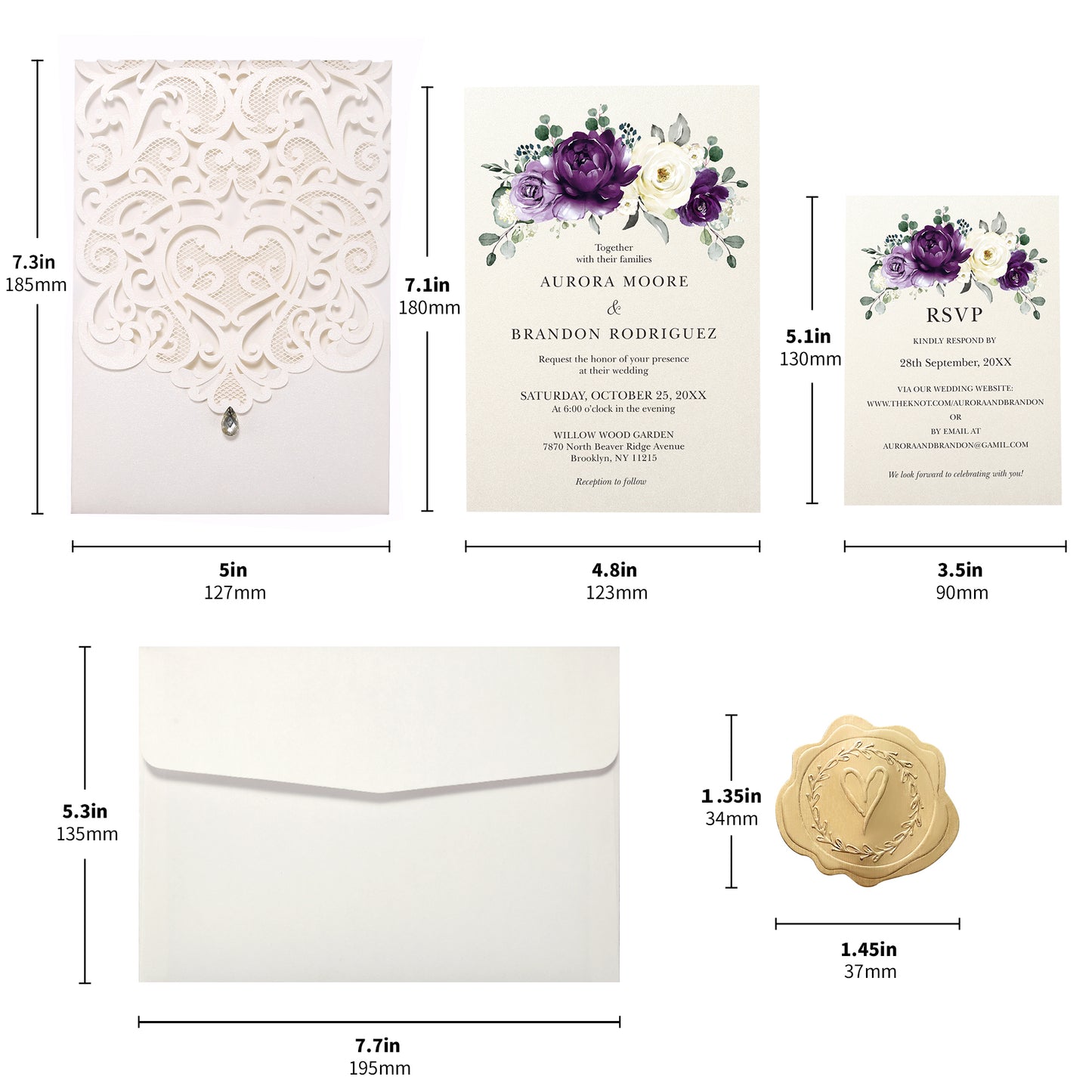 Vertical Purple Floral Laser cut invitations for Wedding Anniversary