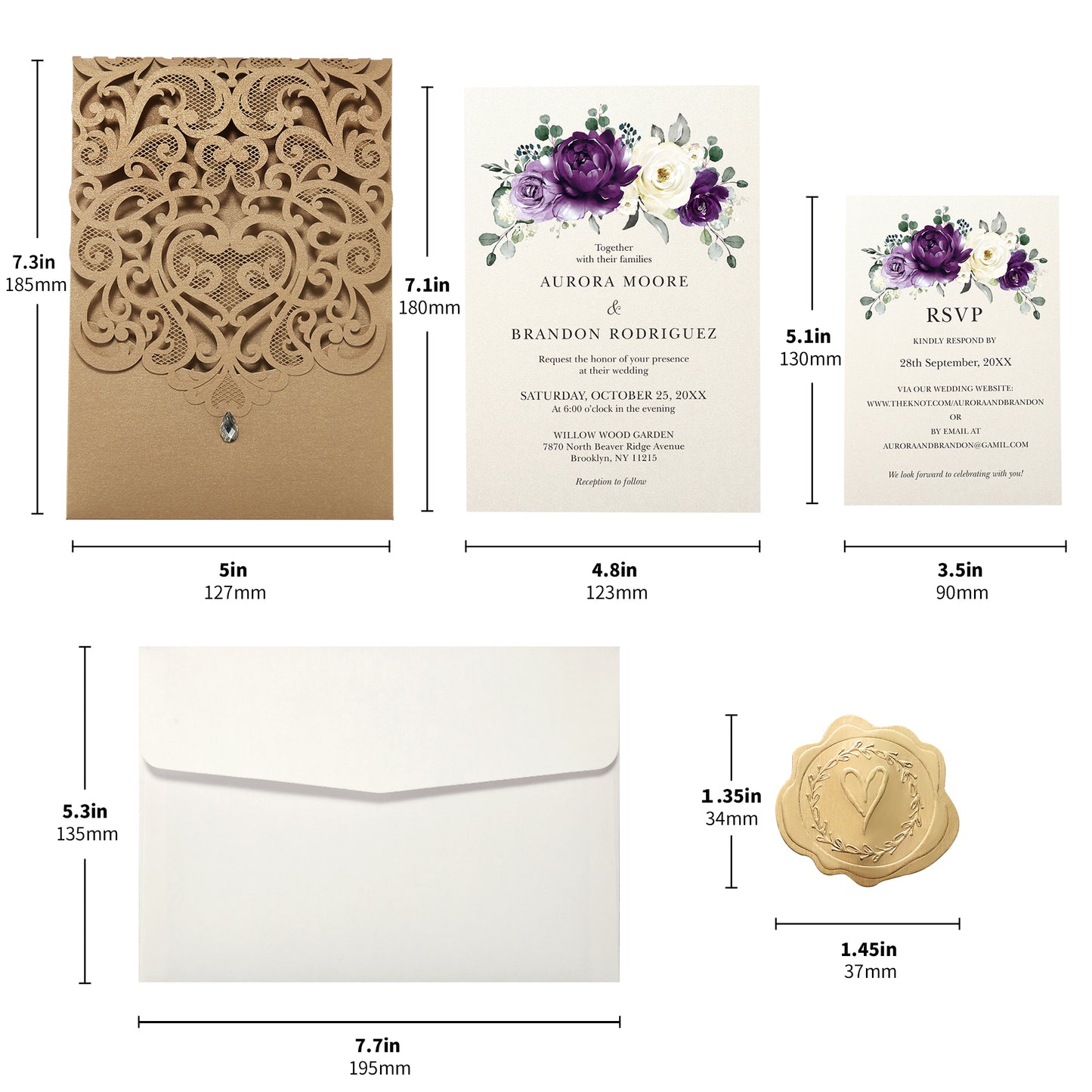 Vertical Purple Floral Laser cut invitations for Wedding Anniversary