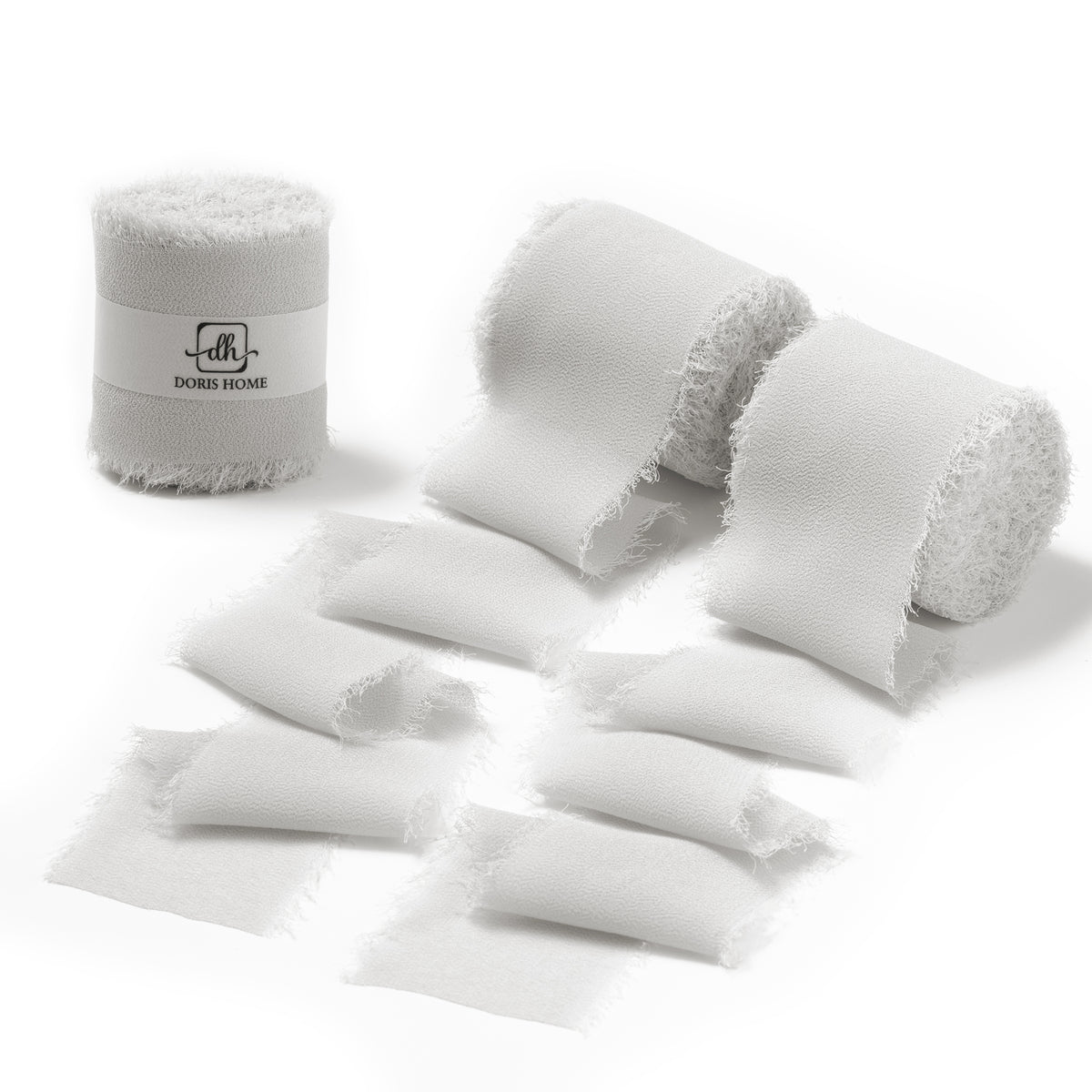 Handmade Fringe Chiffon Silk-Like Ribbon 2" x 7Yd Set of 3 Rolls Ribbons for Wedding Invitations, Bouquets, Gift Wrapping (3 Rolls Light Grey)