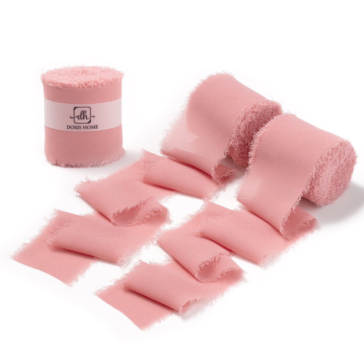Handmade Fringe Chiffon Silk-Like Ribbon 2" x 7Yd Set of 3 Rolls Ribbons for Wedding Invitations, Bouquets, Gift Wrapping (3 Rolls Dusty Rose)