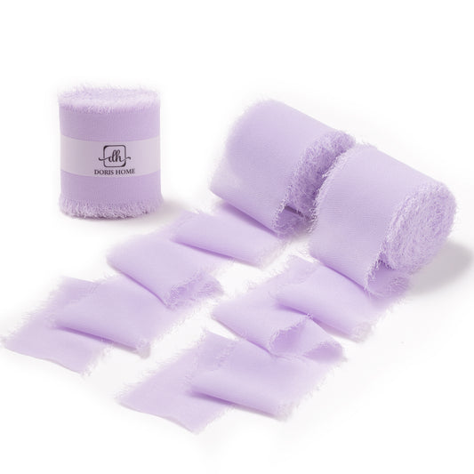 Handmade Fringe Chiffon Silk-Like Ribbon 2" x 7Yd Set of 3 Rolls Ribbons for Wedding Invitations, Bouquets, Gift Wrapping (3 Rolls Light Purple)