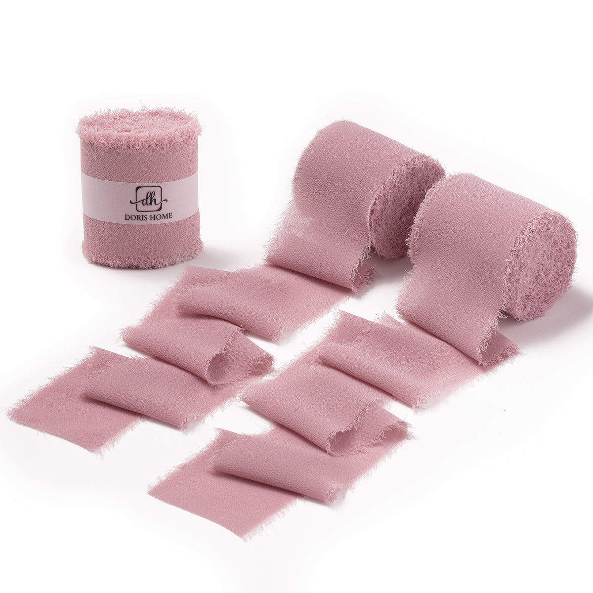 Handmade Fringe Chiffon Silk-Like Ribbon 2" x 7Yd Set of 3 Rolls Ribbons for Wedding Invitations, Bouquets, Gift Wrapping (3 Rolls Mauve)