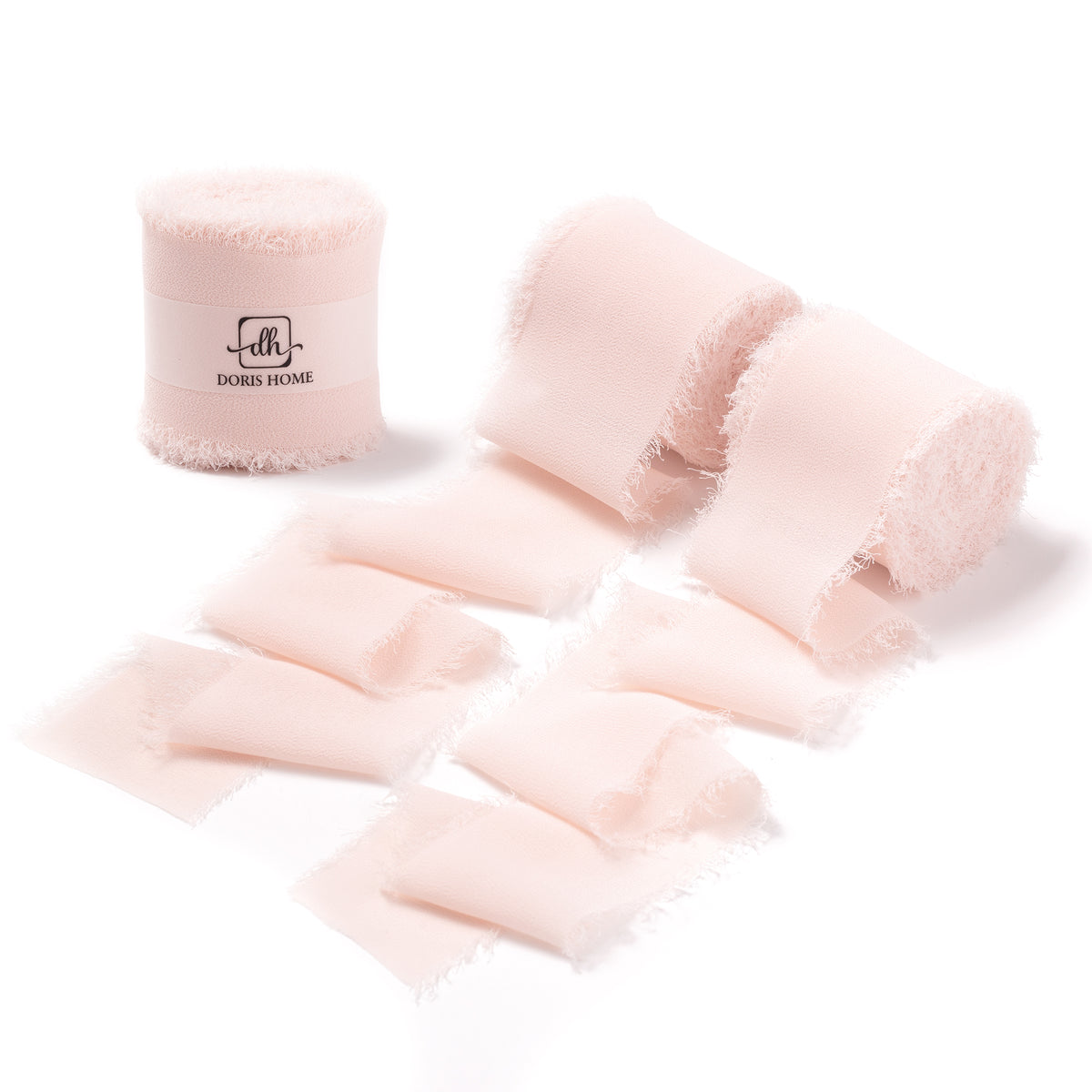 Handmade Fringe Chiffon Silk-Like Ribbon 2" x 7Yd Set of 3 Rolls Ribbons for Wedding Invitations, Bouquets, Gift Wrapping (3 Rolls Pink)