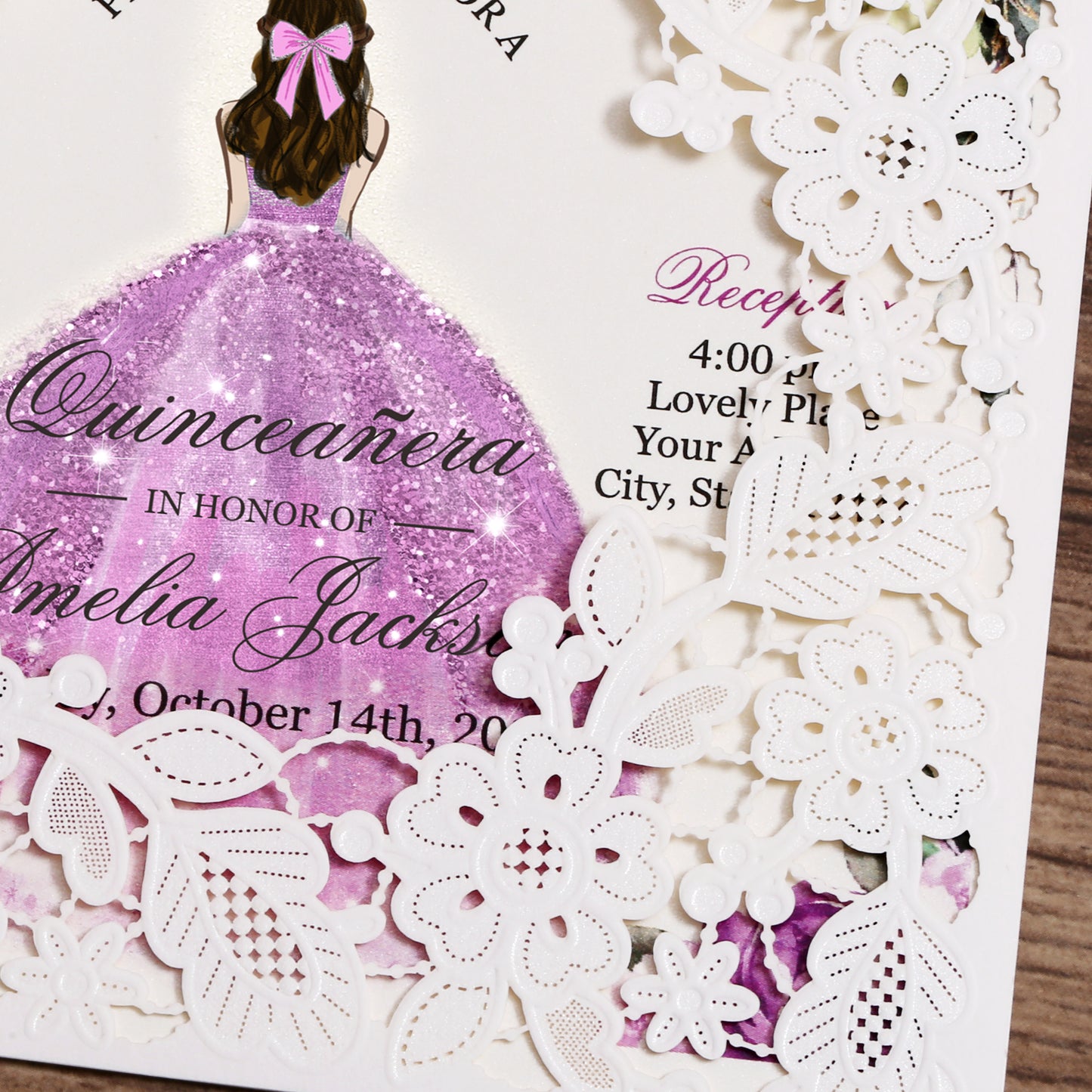 Customized Quinceanera Invitation Lilac, Elegant 15 years Invitations Sweet 16, Miss XV, Birthday Laser Cut Quince Invitation Cards White Personalized