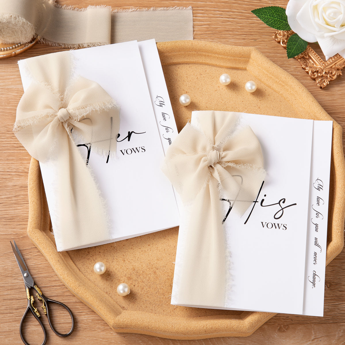 Handmade Fringe Chiffon Silk-Like Ribbon 2" x 7Yd Set of 3 Rolls Ribbons for Wedding Invitations, Bouquets, Gift Wrapping (3 Rolls Nude/Cream/Sand Color)