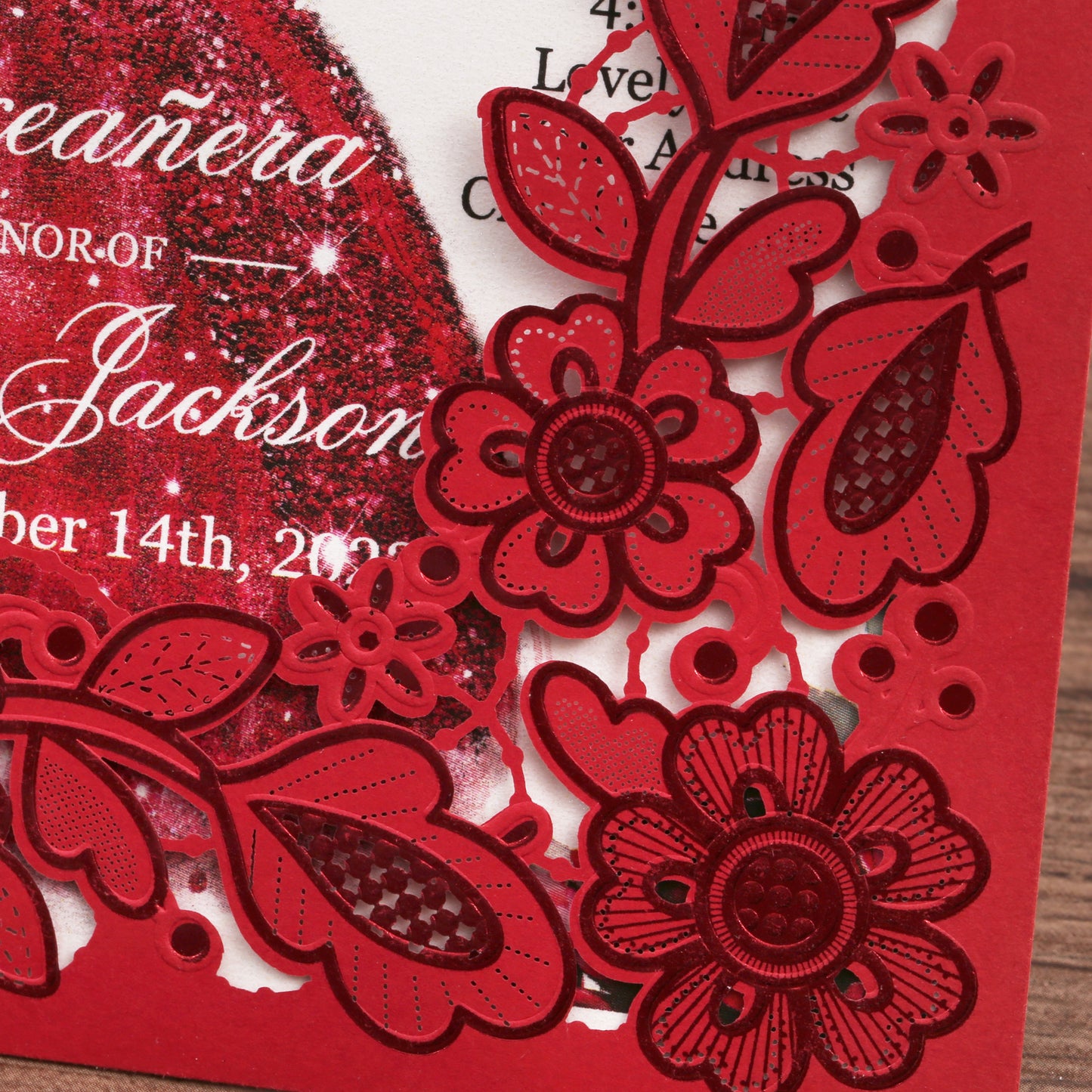 Customized Quinceanera Invitation Red, Elegant 15 years Invitations Sweet 16, Miss XV, Birthday Laser Cut Quince Invitation Cards Red Personalized