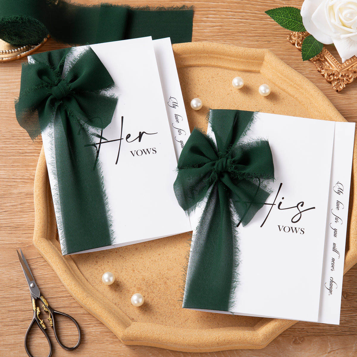 Handmade Fringe Chiffon Silk-Like Ribbon 2" x 7Yd Set of 3 Rolls Ribbons for Wedding Invitations, Bouquets, Gift Wrapping (3 Rolls Dark Green)