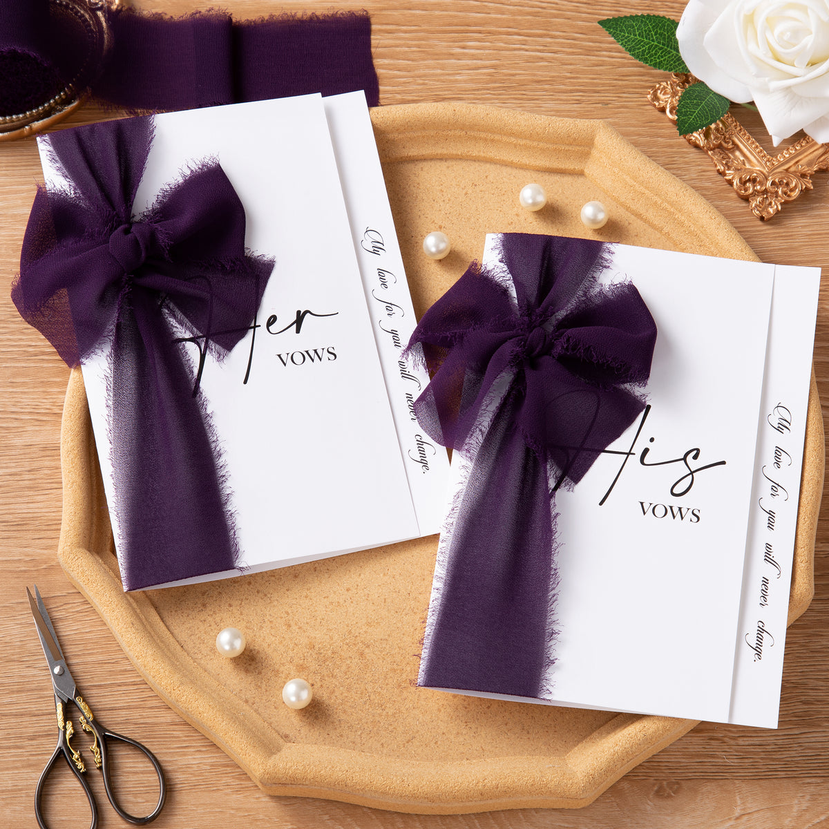 Handmade Fringe Chiffon Silk-Like Ribbon 2" x 7Yd Set of 3 Rolls Ribbons for Wedding Invitations, Bouquets, Gift Wrapping (3 Rolls Plum)