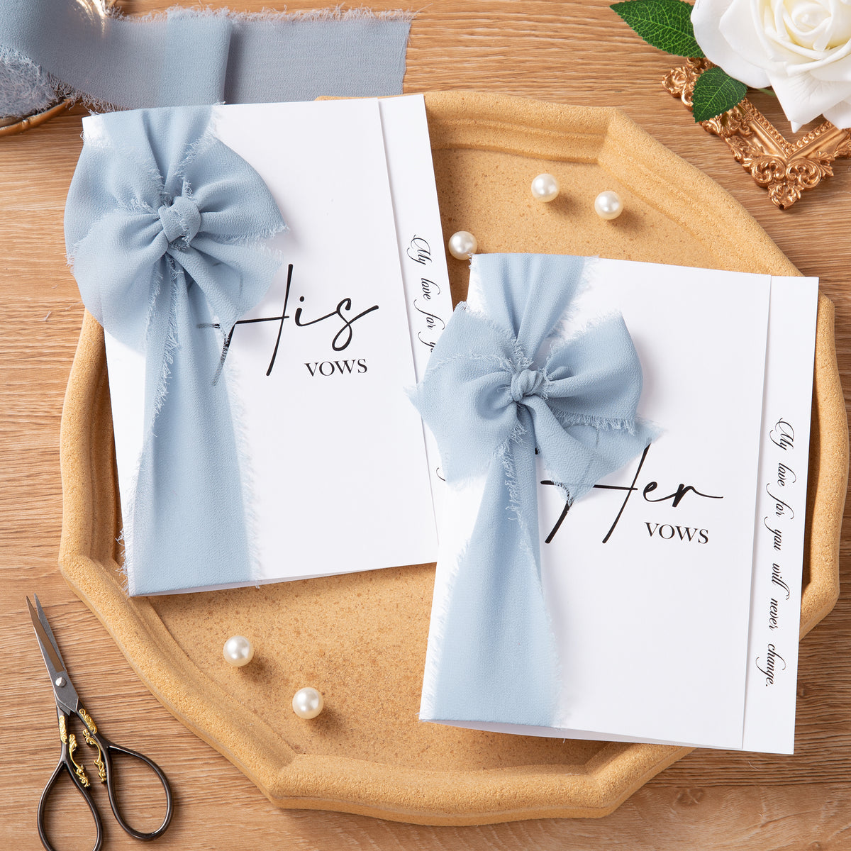 Handmade Fringe Chiffon Silk-Like Ribbon 2" x 7Yd Set of 3 Rolls Ribbons for Wedding Invitations, Bouquets, Gift Wrapping (3 Rolls Dusty Blue)
