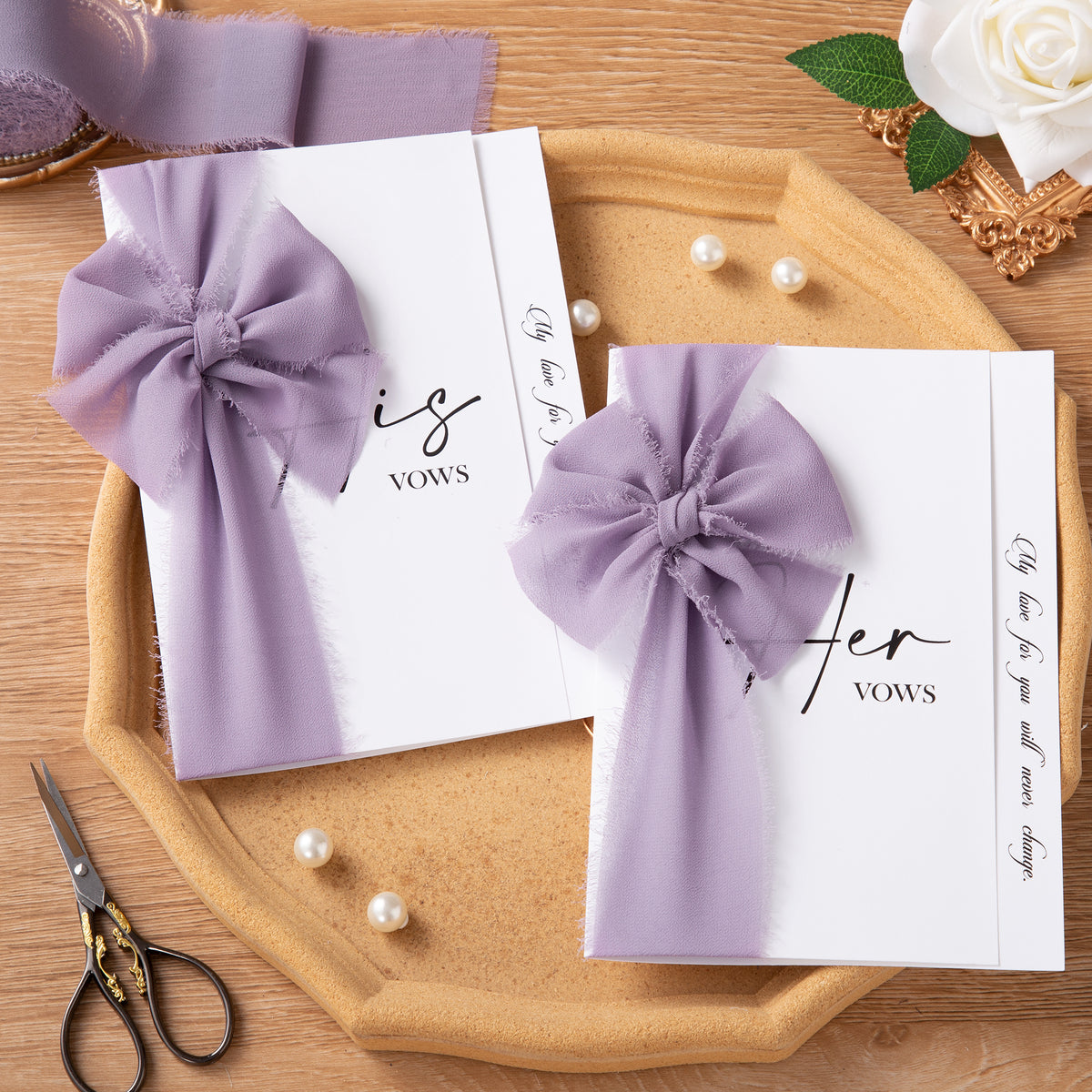 Handmade Fringe Chiffon Silk-Like Ribbon 2" x 7Yd Set of 3 Rolls Ribbons for Wedding Invitations, Bouquets, Gift Wrapping (3 Rolls Pastel Purple)