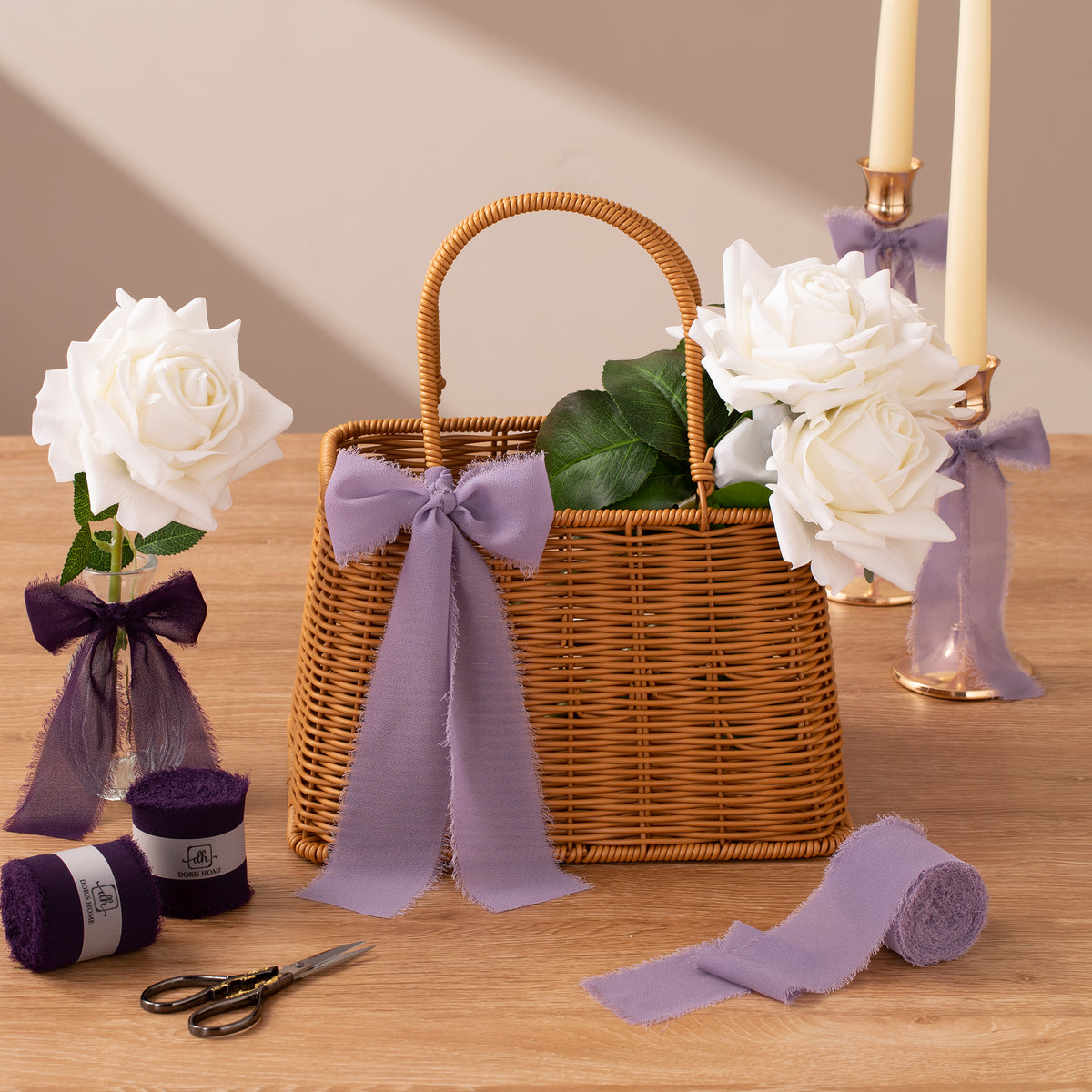 Handmade Fringe Chiffon Silk-Like Ribbon 2" x 7Yd Set of 3 Rolls Ribbons for Wedding Invitations, Bouquets, Gift Wrapping (3 Rolls Plum)