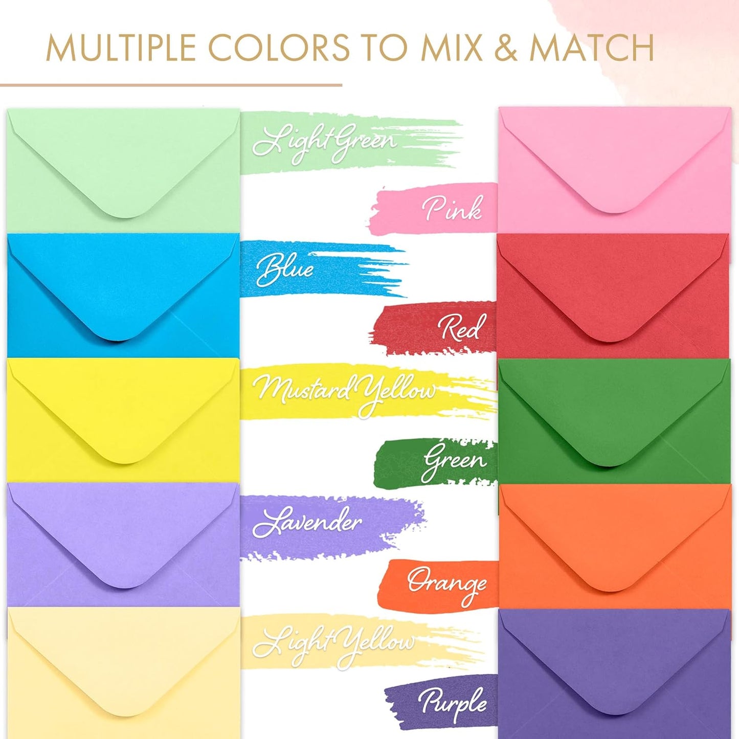 DreamBuilt Gift Card Envelopes, Mini Envelopes, Paper Business Card Envelopes, Bulk Tiny Envelope Pockets for Small Note Cards, 10 Colors, 4 x 2.7 Inches