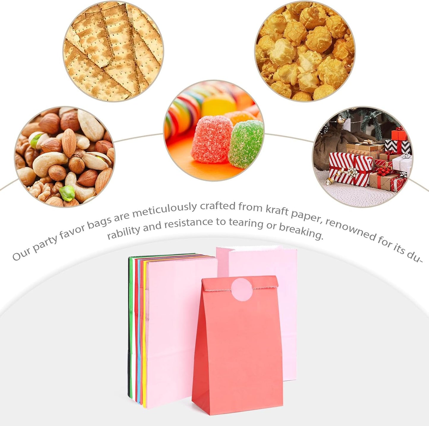 DreamBuilt 54PCS Gift Bags,Party Favor Paper Bags, Paper Bags with Stickers 8 Colors Goody Bags Treat Bag for Party Birthday Baby Shower Wedding