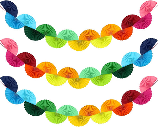 DreamBuilt 3 Pack Wedding Paper Fans Garland 15.6ft Colorful Background Ceiling Hanging Decorations Paper Garland Decorations Set for Birthday Party Supplies 3D Bachelorette Party Decorations (Rainbow)