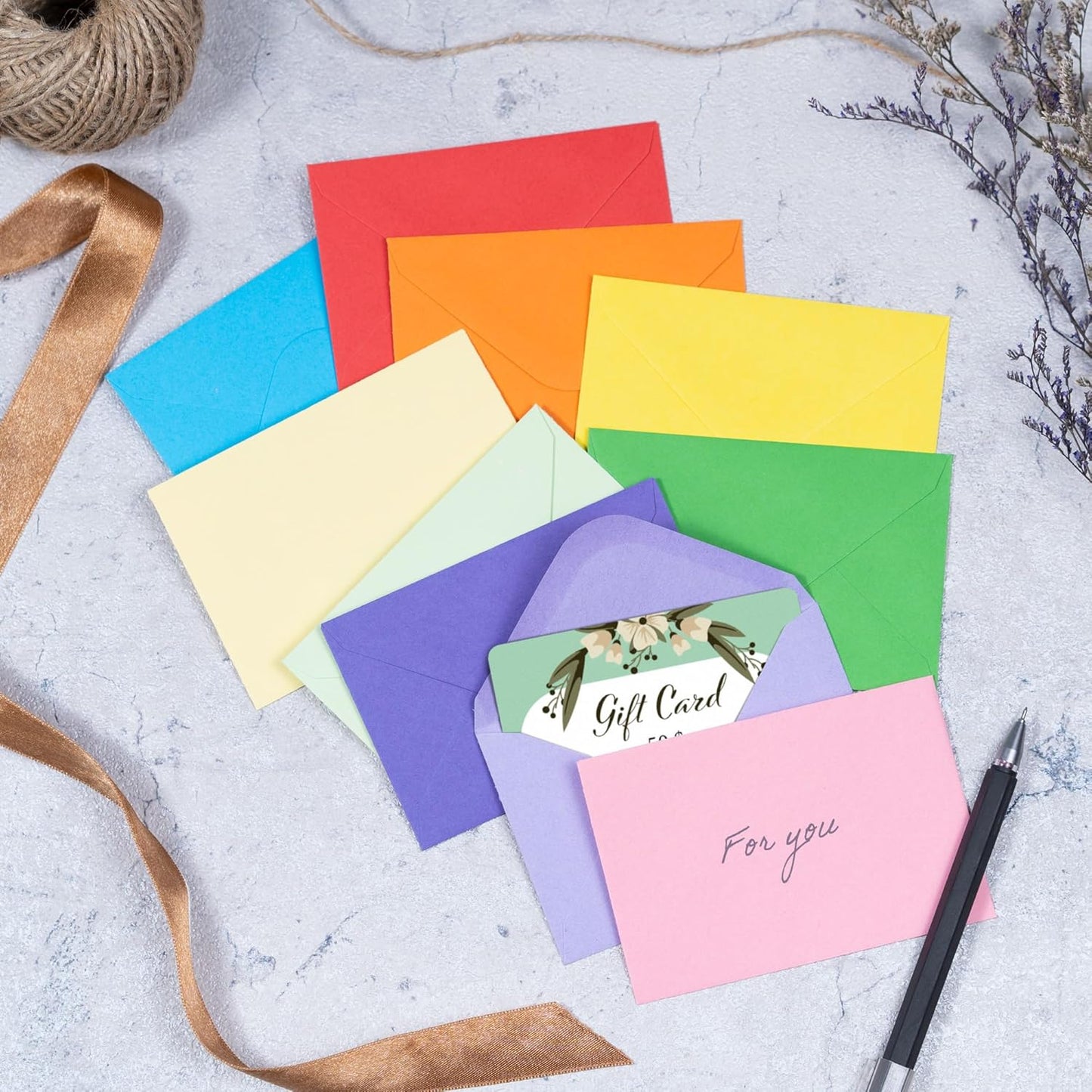 DreamBuilt Gift Card Envelopes, Mini Envelopes, Paper Business Card Envelopes, Bulk Tiny Envelope Pockets for Small Note Cards, 10 Colors, 4 x 2.7 Inches